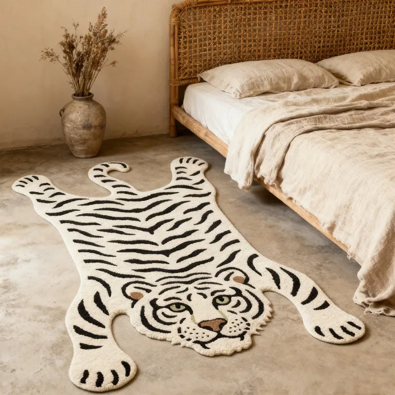 White Tiger Patterned Rug – Non-Slip Bedroom & Bathroom Mat