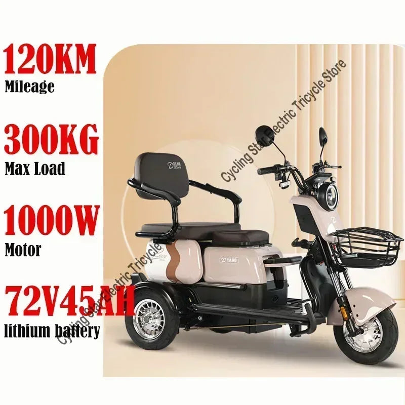 3-Wheel Electric Mobility Scooter for Adults, Long-Range Tricycle