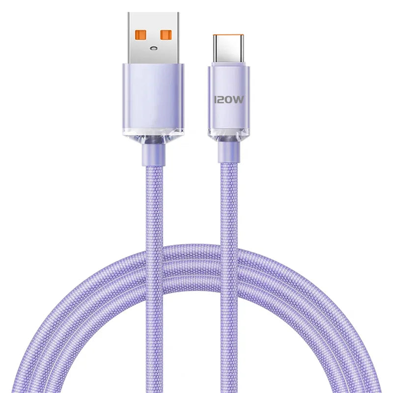 120W. Braided. Any Length. — USB-C to USB-C 120W Super Fast Charging Cable | 0.25m, 1m, 1.5m & 2m, Samsung, Xiaomi, Huawei, Realme, Blue, Black & Purple