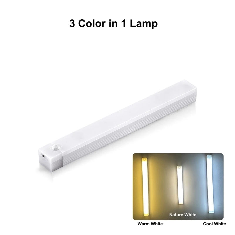 Wireless Motion Sensor LED Bar Light – USB-C Rechargeable, Magnetic Cabinet Lamp, 3 Color Temps, 4 Sizes
