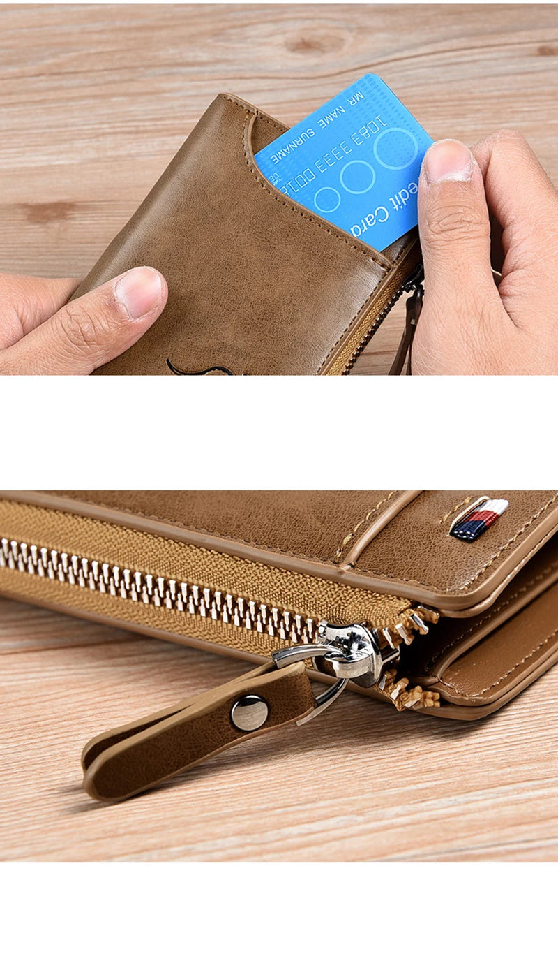 Men's RFID Leather Business Wallet – Zipper Card Holder Purse with RFID Protection