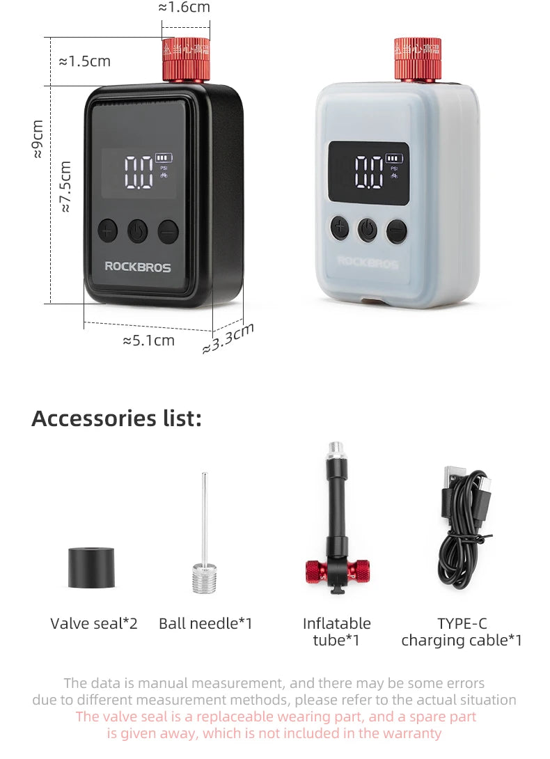 ROCKBROS Pocket Electric Bike Tire Pump with Digital Display