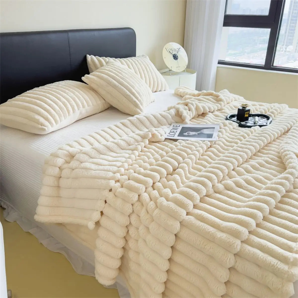 Wide Stripe Coral Fleece Multifunctional Blanket – Bed Sheet, Nap & Pet Blanket, 9 Colors & 5 Sizes