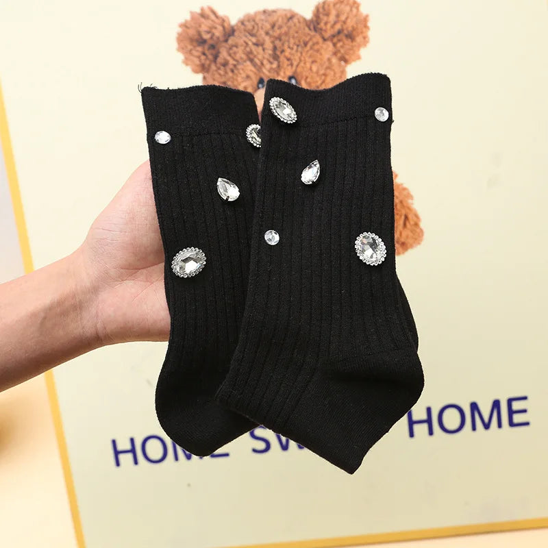 Women's Rhinestone Socks – Cotton-Blend Sparkle