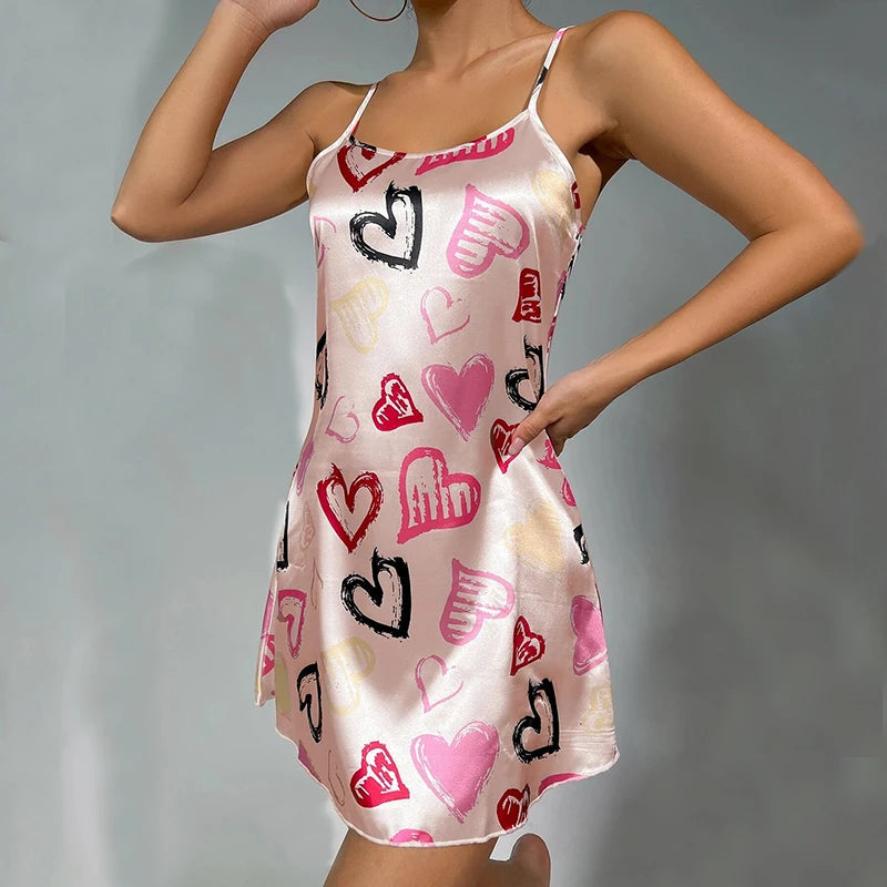 Silk Suspender Mini Nightdress — Sexy Spaghetti Strap Sleepwear