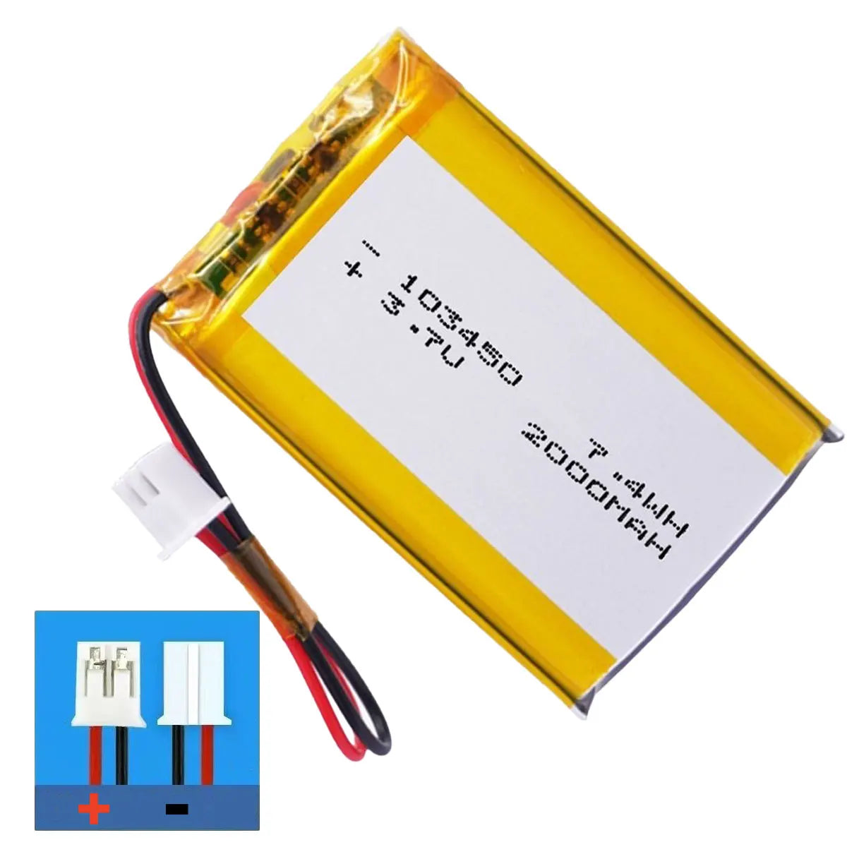 103450 3.7V 2000mAh Polymer Lithium Rechargeable Battery – JST PH 2.0mm 2-Pin for Camera GPS MP5 Bluetooth Headset