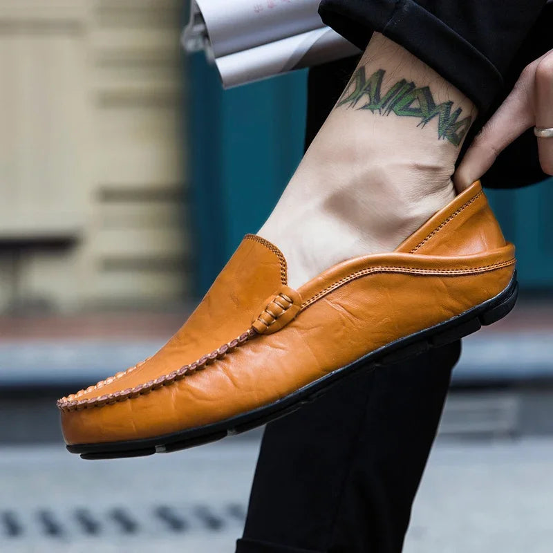 Men's Cow Leather Slip-On Boat Loafers