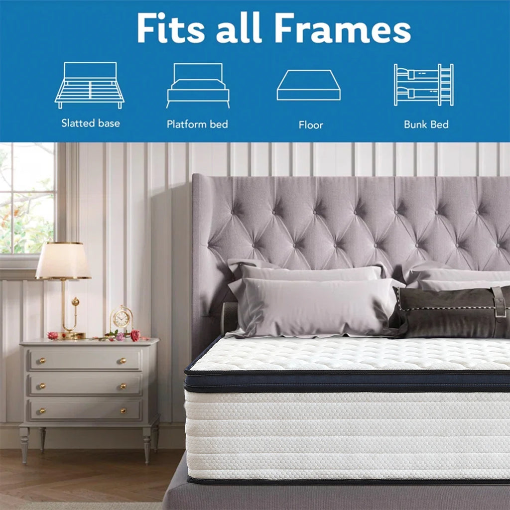 Queen Size Gel Memory Foam Hybrid Mattress – Pressure Relief, Medium Firm, Motion Isolation, Boxed