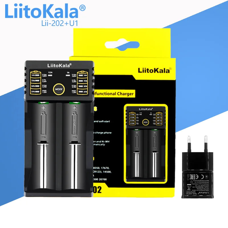 LiitoKala Lii-202 Smart Battery Charger – 18650, 21700, 26650, 14500 NiMH & Li-ion Universal Charger