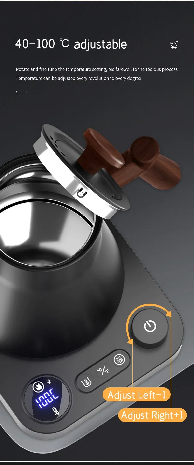 900ml Electric Gooseneck Kettle – 1200W, Stainless Steel, Temperature Control for Coffee & Tea