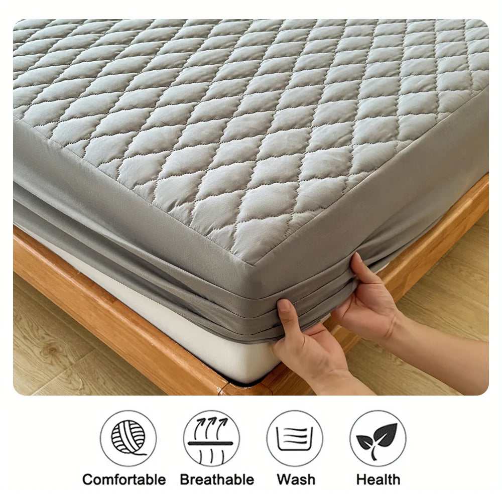 Waterproof Fitted Mattress Cover – Breathable Mattress Protector, Gray & White, Multiple Sizes