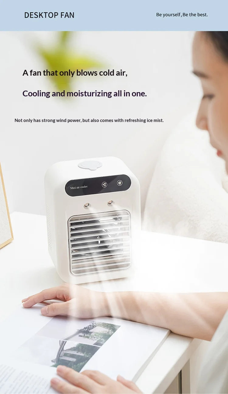 Portable Spray Air Cooler — Desktop Evaporative Humidifier Fan & Mobile Air Conditioner for Home & Dorm