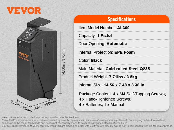 SucceBuy Pistol Safe — Q235 Steel, 3-Way Quick Access, Biometric Fingerprint, LED, Silent Mode