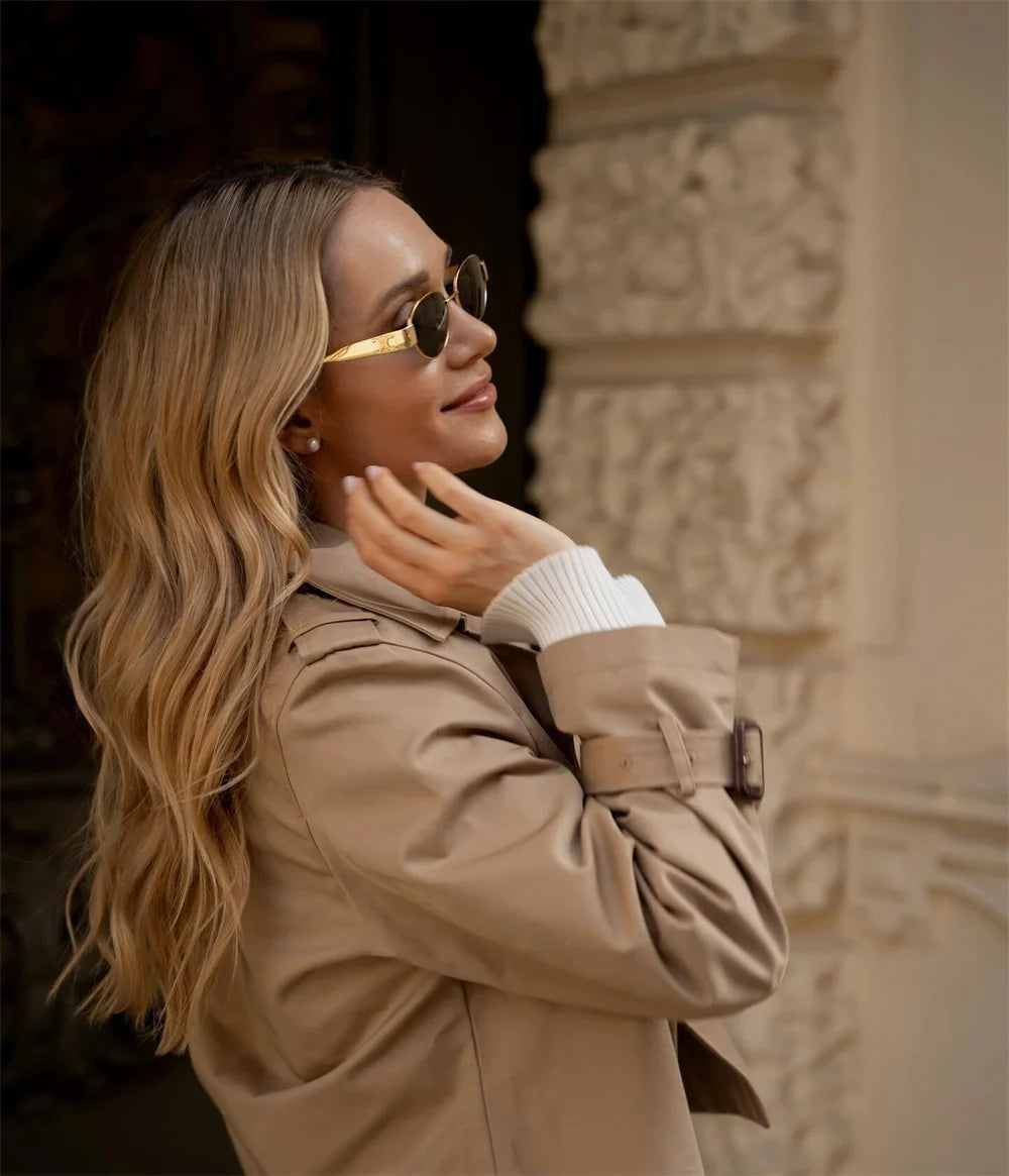 Women's Vintage Cropped Trench Jacket – Double-Breasted High-Waist Streetwear Coat