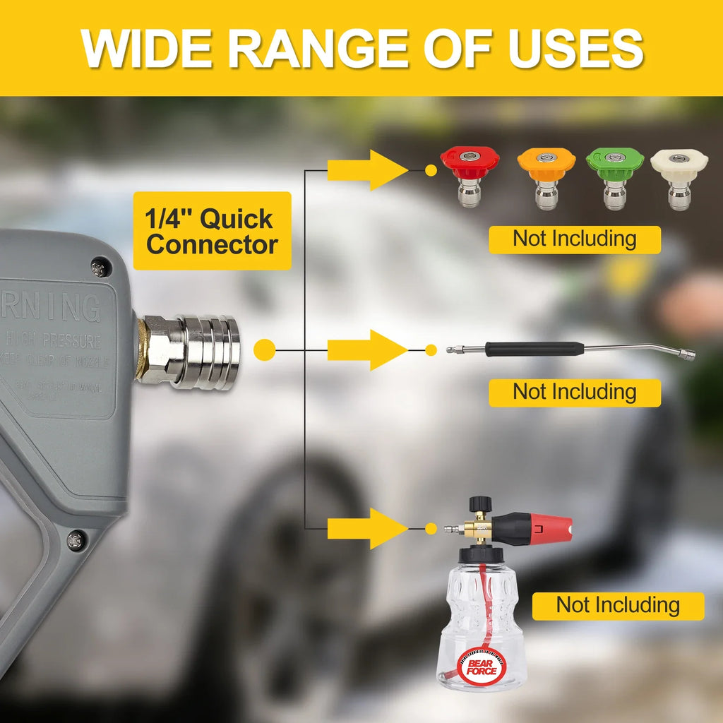 BEAR FORCE Pressure Washer Spray Water Gun — M22-14mm Inlet with Quick Connector for Nozzles, Wand & Foam Cannon