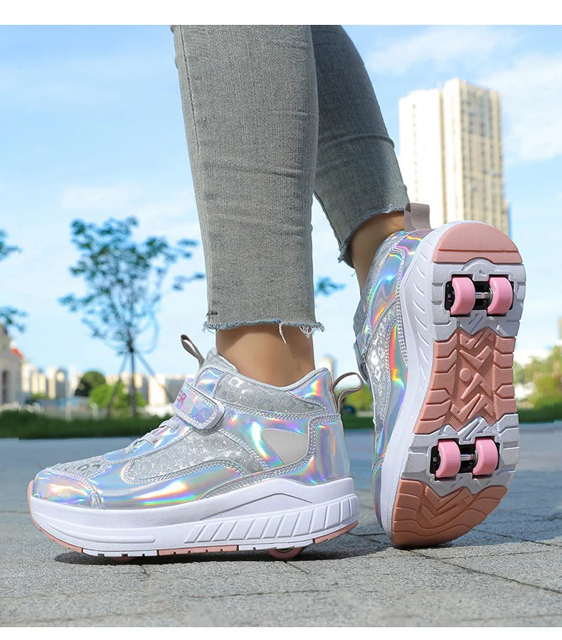 High-Top Children's Roller Skates for Girls – 4-Wheel Outdoor Wear-Resistant Sports Shoes