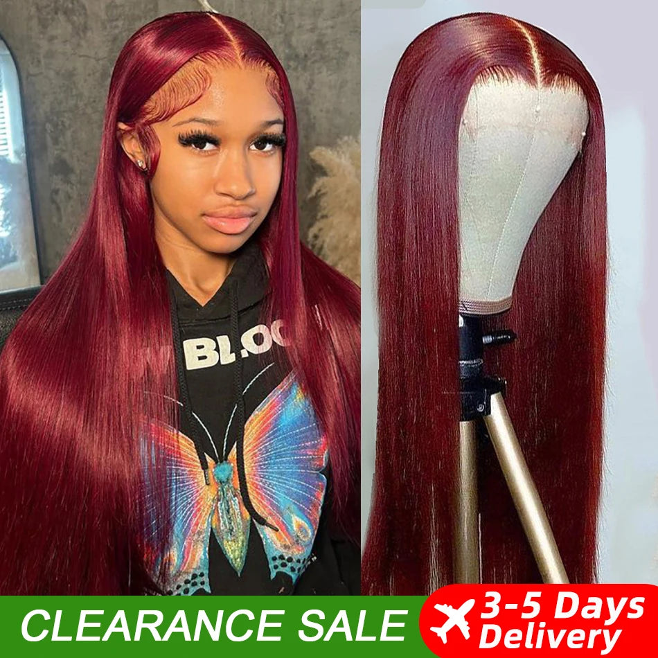 99J Burgundy Straight Lace Front Wig | 13x4 13x6 HD Lace 180% Density Pre-Plucked Peruvian Human Hair