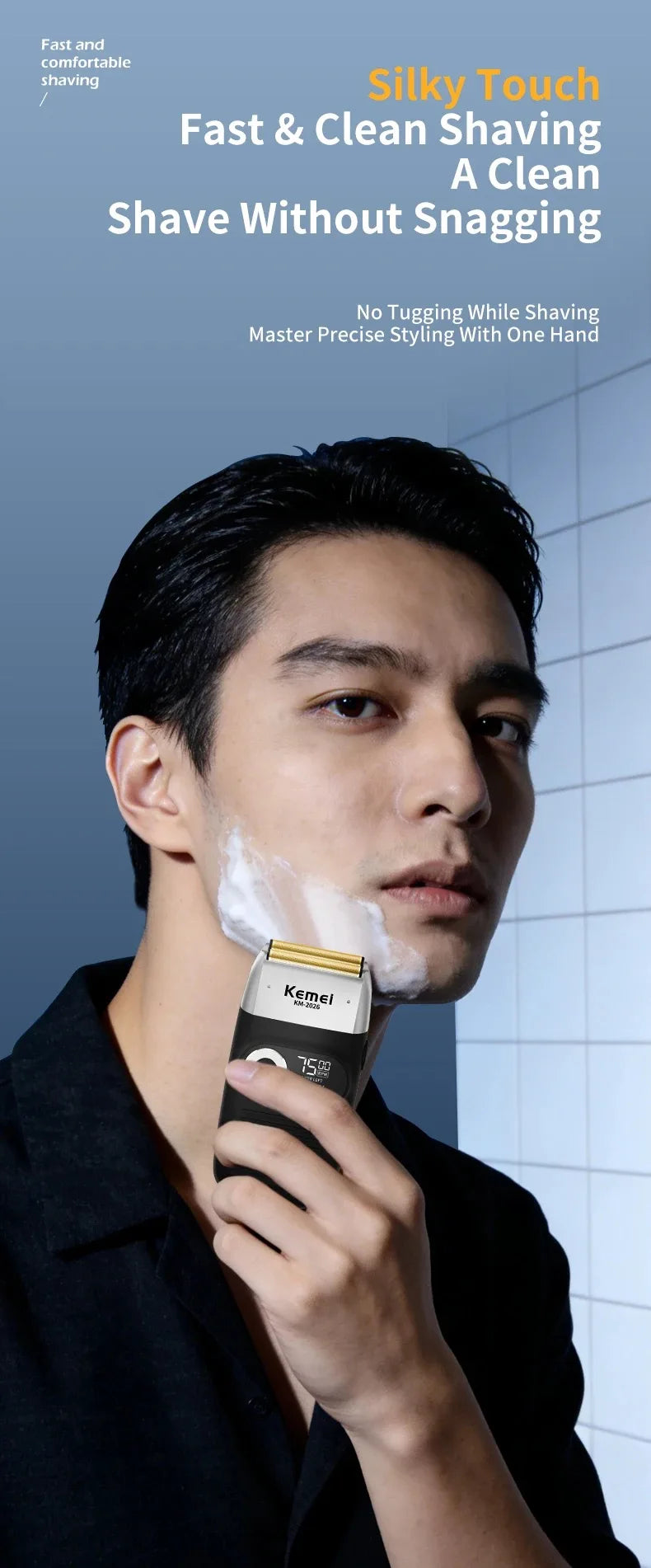 Kemei KM-2026 / KM-2027 Foil Electric Shaver – Dual-Layer Blade, 120-Min Runtime, USB Rechargeable