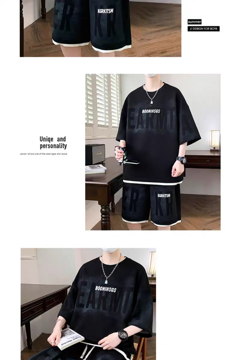 Men's Korean High Street T-Shirt & Shorts Tracksuit – Trendy 2-Piece Designer Set (S–6XL)