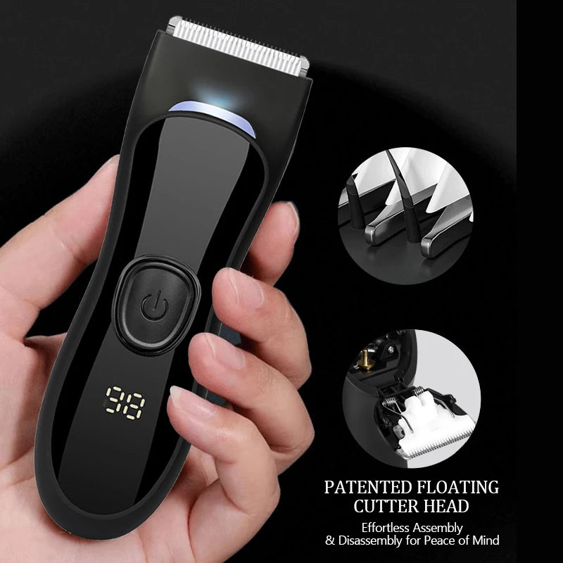 Men's IPX7 Waterproof Body & Beard Trimmer – LED Display, 4 Length Guards, USB Rechargeable