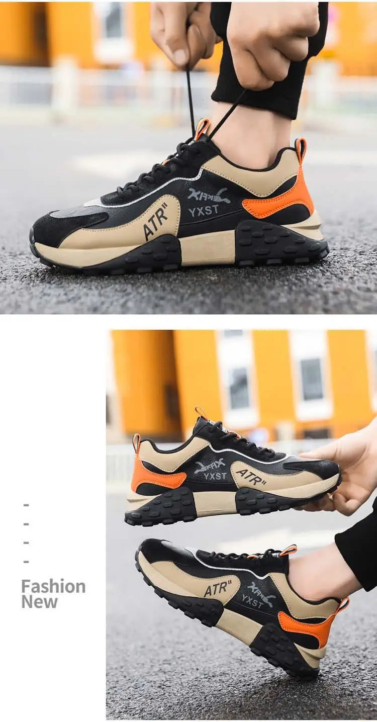 Men's Breathable Faux Leather Lace-Up Sneakers
