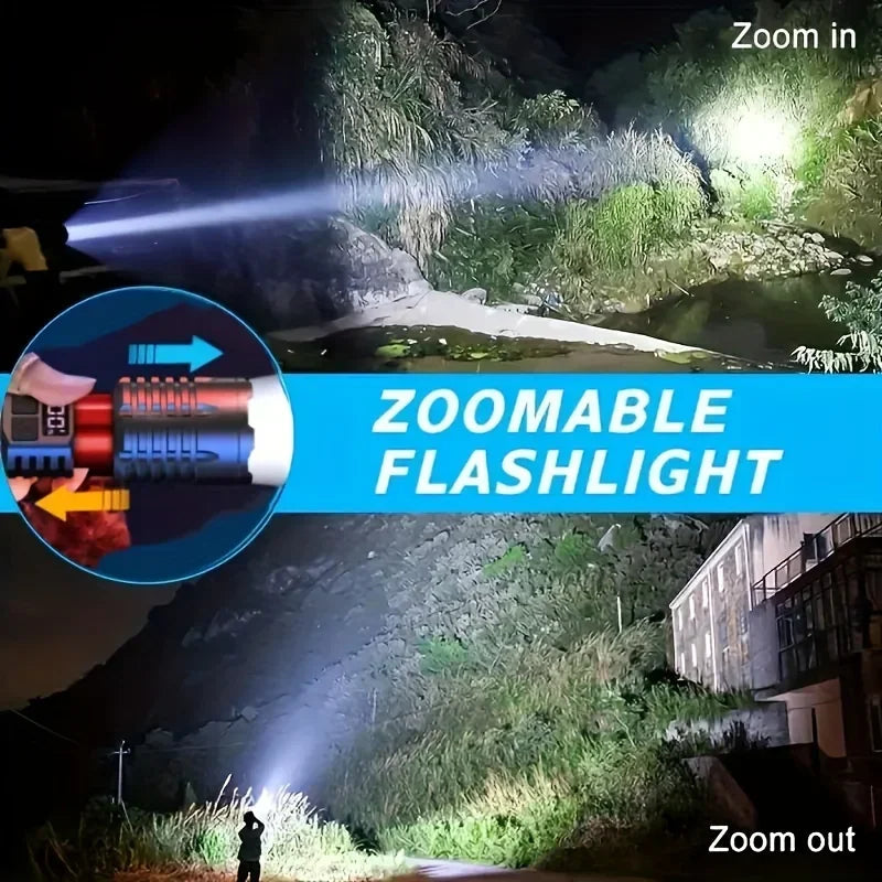 1000 Lumen LED Flashlight with COB Side Lamp – Type-C Rechargeable, 7 Modes, IPX5 Waterproof