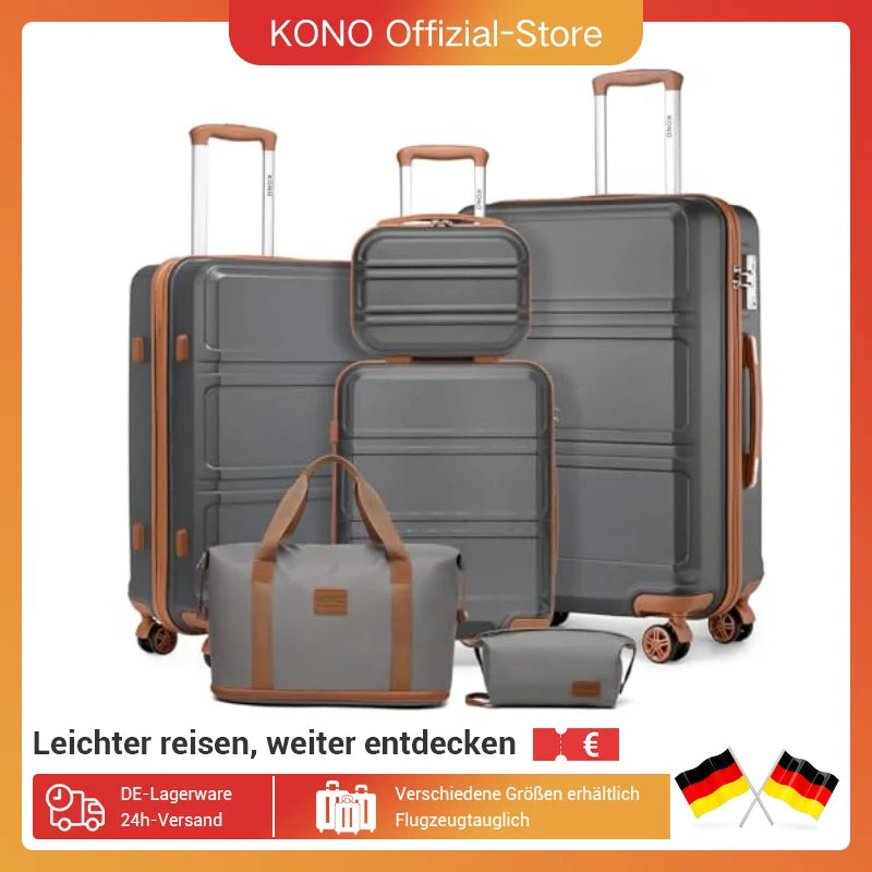 KONO 4/5/6-Piece Hardshell Luggage Set with Toiletry Bag — TSA Lock Spinner Wheels Travel Suitcase
