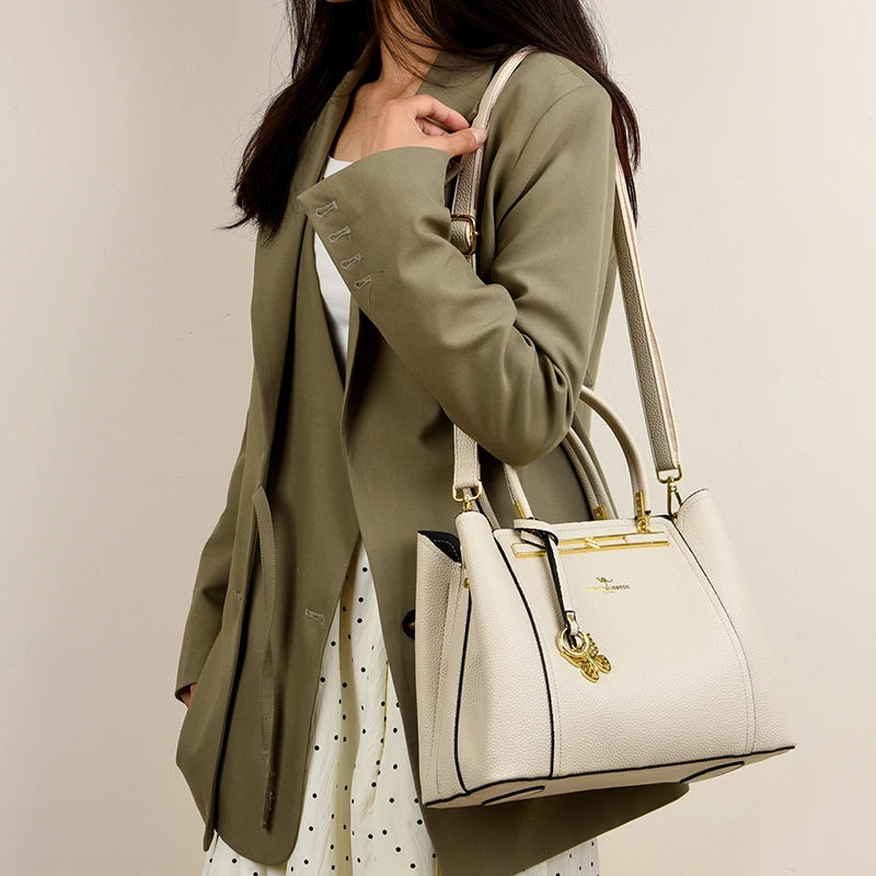 Luxury Genuine Leather 3-Layer Tote Bag – Large Capacity Crossbody Shoulder Bag for Women