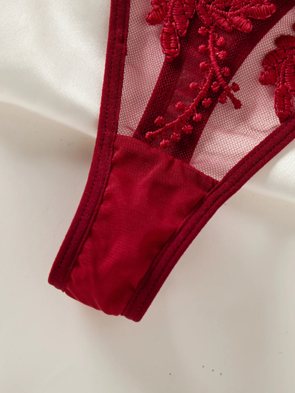 Wine Red Wheat Ear Embroidery Nightgown – Semi-Transparent Bow Countryside Elegant Sleepwear