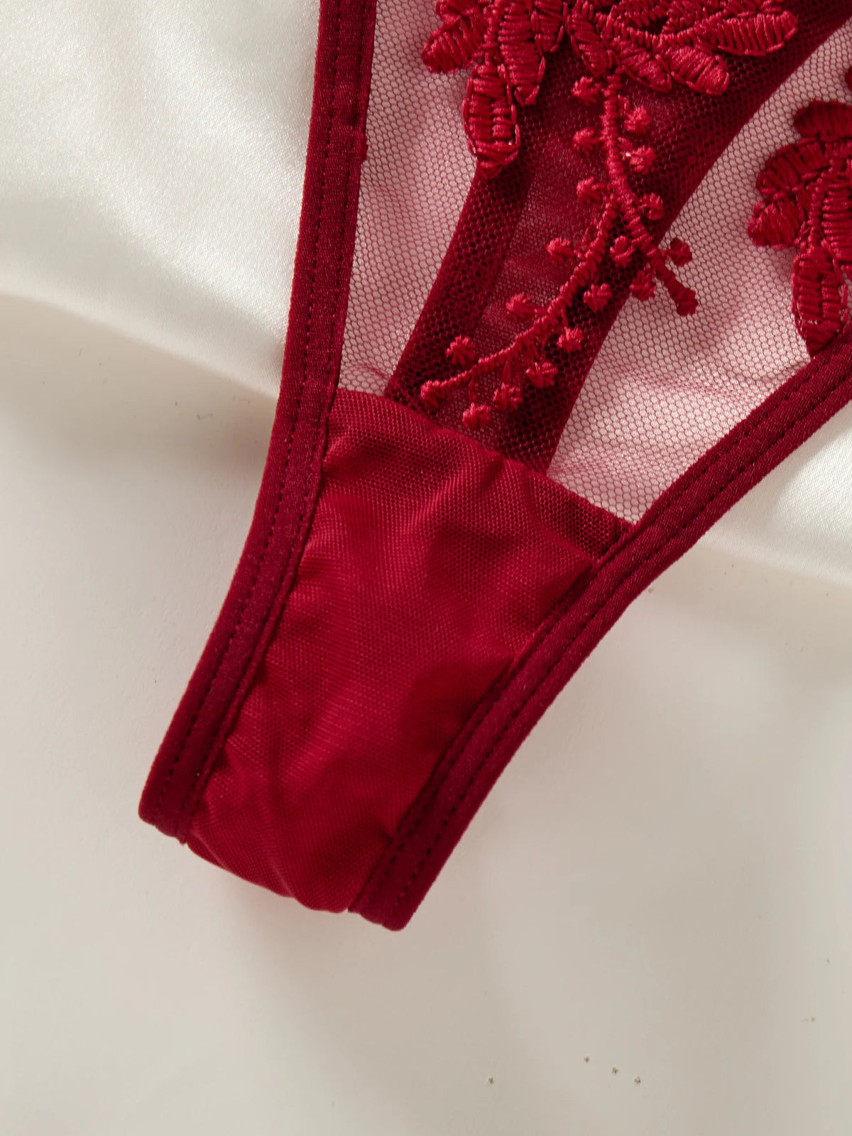 Wine Red Wheat Ear Embroidery Nightgown – Semi-Transparent Bow Countryside Elegant Sleepwear