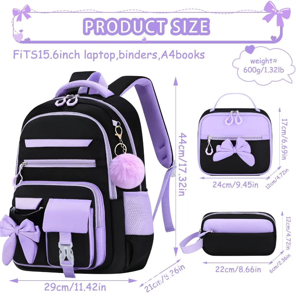 Bow-Knot School Backpack – Bag & Matching Set Options