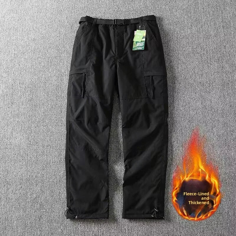 Men's Fleece-Lined Waterproof Hiking Pants — Loose Windproof Outdoor Workwear
