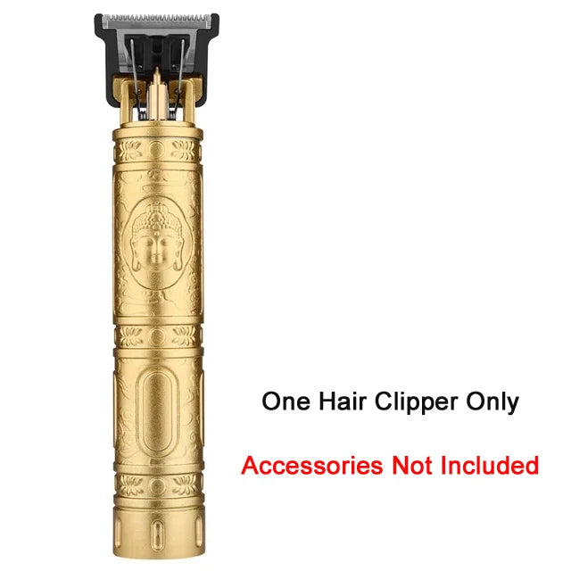 XMSJ Vintage Cordless Hair Clipper – USB Fast Charge, 85-Min Runtime, Dragon & Buddha Designs
