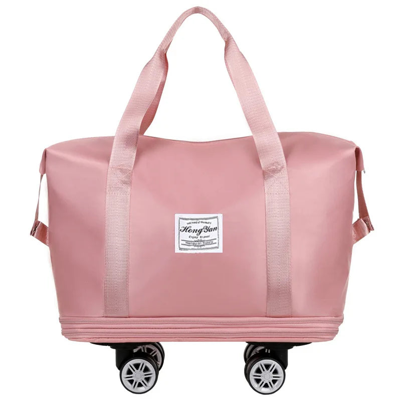 Universal Wheel Expandable Luggage Large Capacity Lightweight Travel Fitness Bag with Dry And Wet Separation Storage