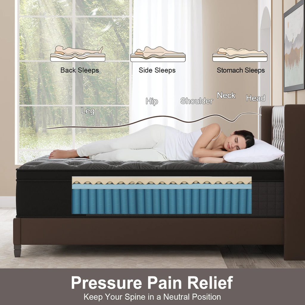 10"/12"/14" Gel Memory Foam Pocket Spring Hybrid Mattress – Medium Firm, Twin to King, Boxed