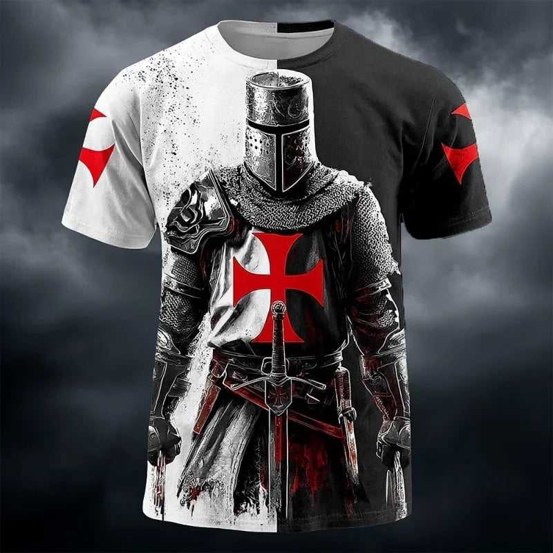 3D Print Templar Knight Warrior T-Shirt — Medieval Graphic Short Sleeve Tee