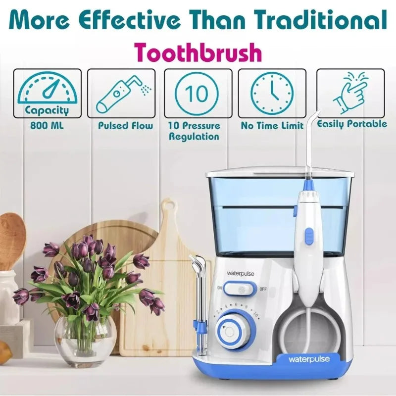 Waterpulse V300 Electric Water Flosser – 800ml Tank, 10 Pressure Settings, 5 Nozzles, Braces & Gum Care