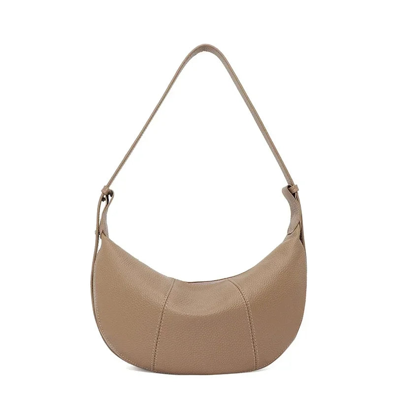 Badiman Genuine Cowhide Half-Moon Underarm Bag – Large Capacity Shoulder Crossbody Tote for Women