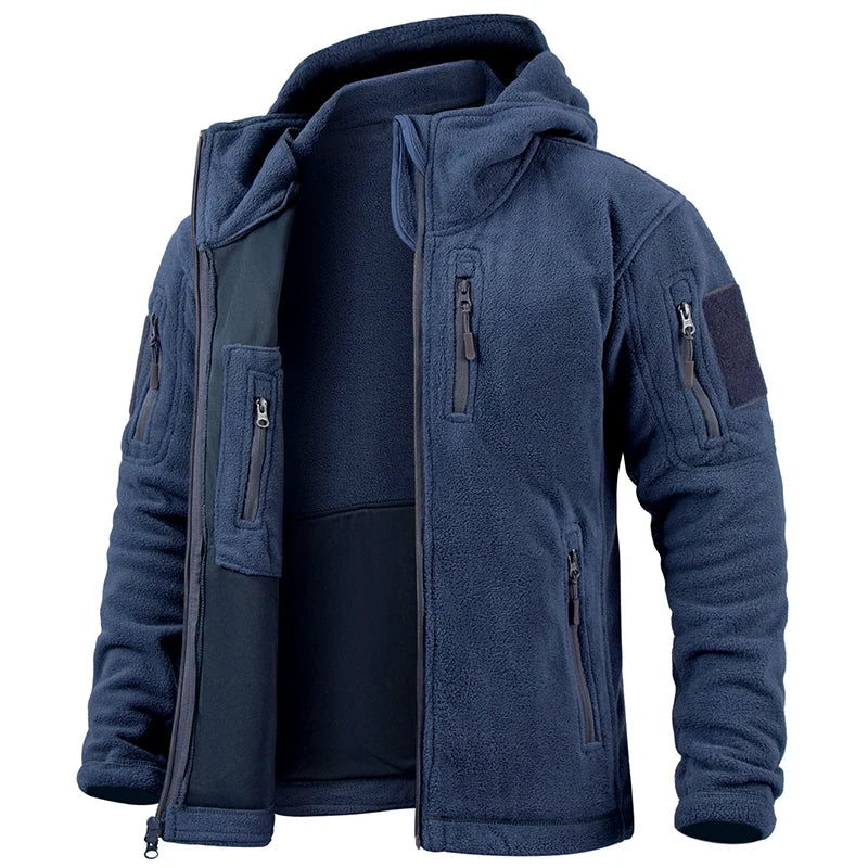 Men's Tactical Fleece Jacket – Full Zip Military Hoodie with Multi-Pockets for Hiking & Hunting
