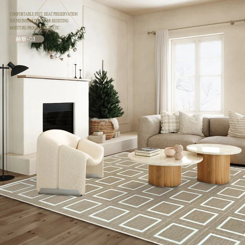 French Retro Checkerboard Plush Rug – Large Area Plaid Carpet for Bedroom & Living Room, 20 Styles & 10 Sizes