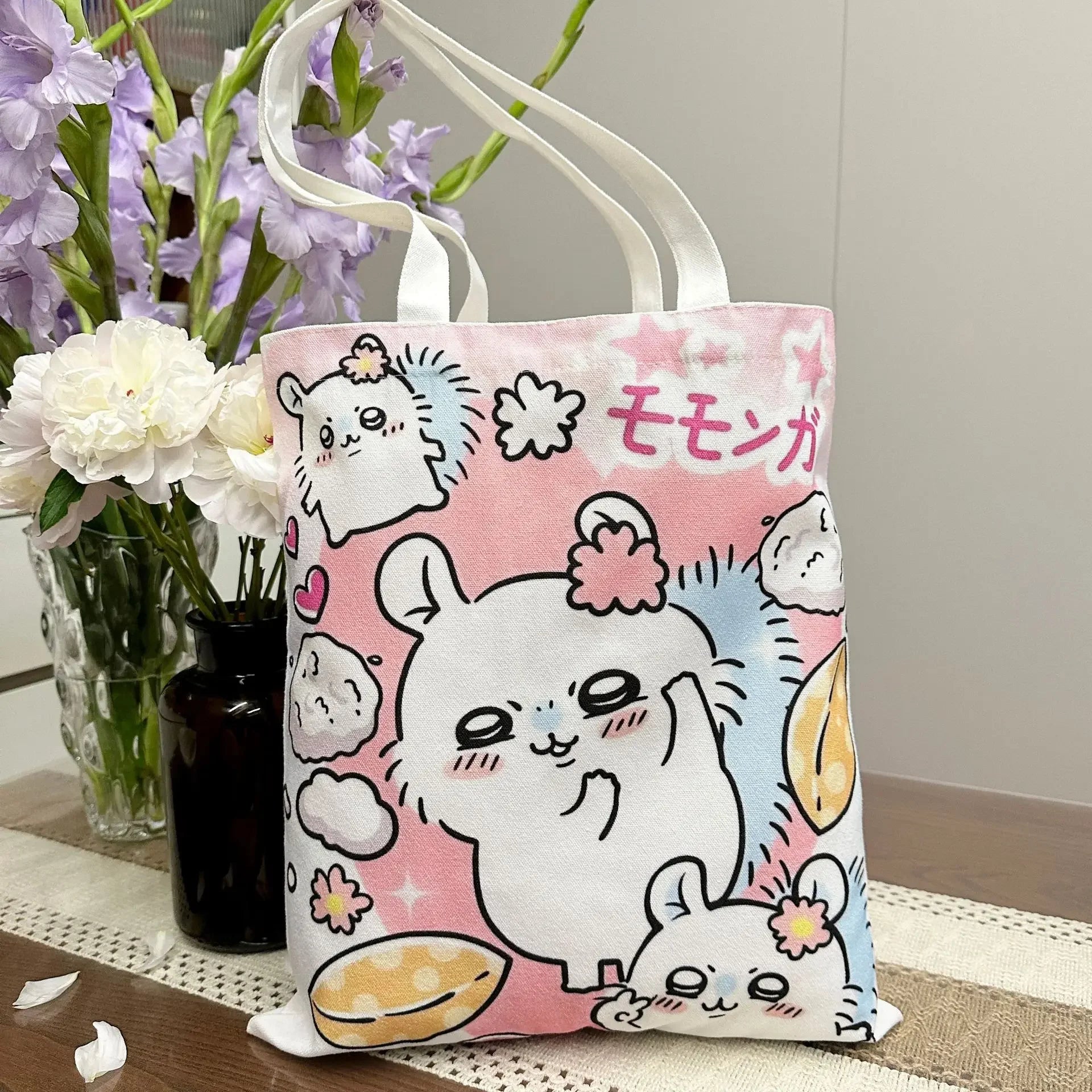 Chiikawa Hachiware Canvas Tote Bag – Large Capacity Foldable Shoulder Shopping Bag for Women