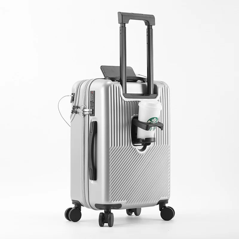 2024 Durable Large Capacity Luggage Set — Front Open with Built-In Charging Port, Carry-On Travel 20/22/24/26"
