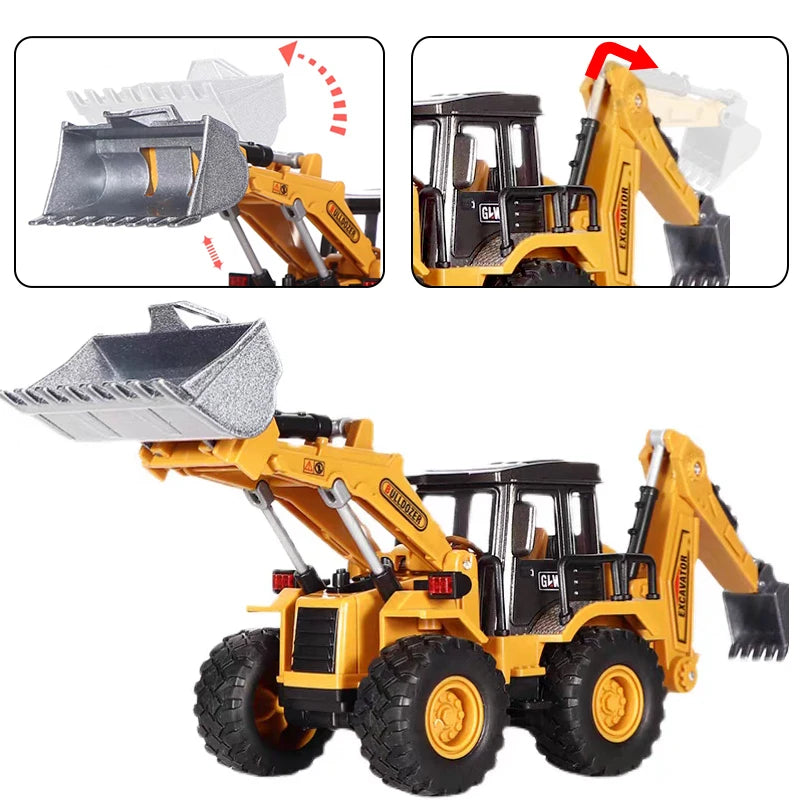 Die-Cast Engineering Vehicle Toy – Excavator, Crane, Bulldozer & Backhoe for Kids