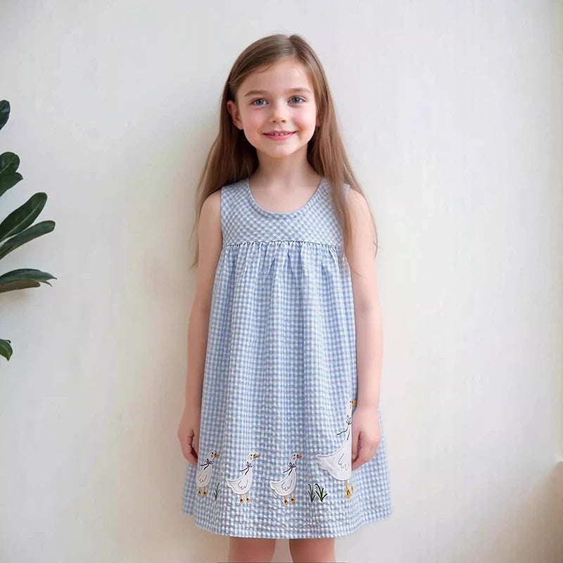 Animal Duck Applique Girls Sleeveless Dress — Summer Beach Party Dress