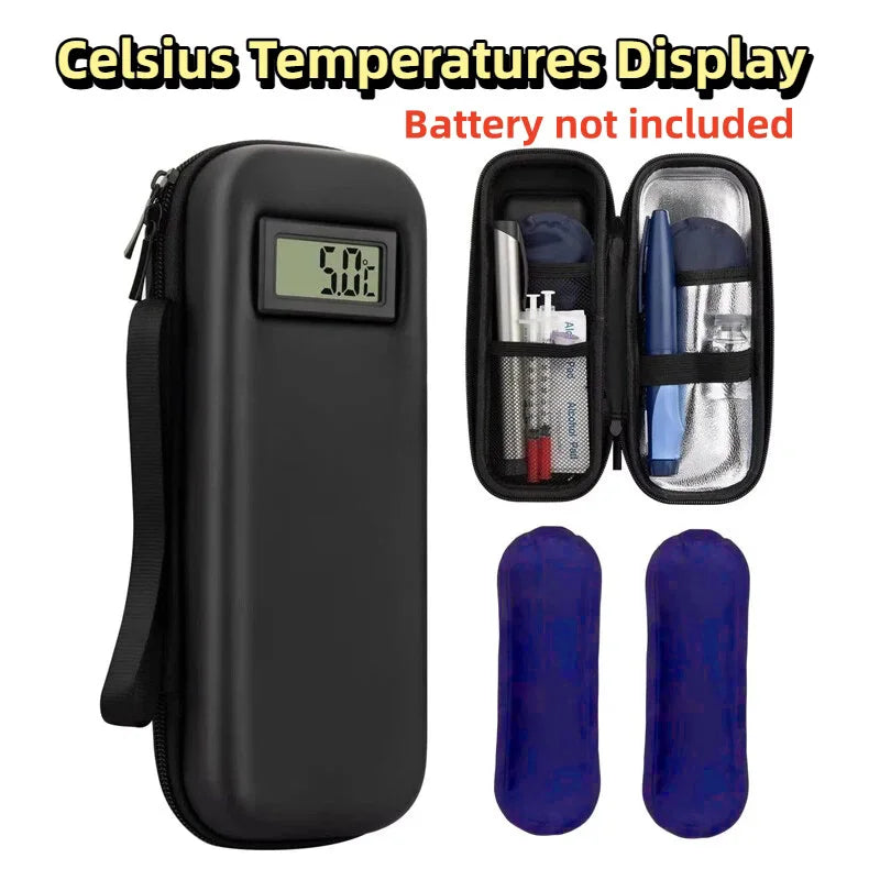 Insulin Cooler Travel Case with Temperature Display – Refrigerated Medicine Cooling Bag with Ice Pack & Diabetic Organizer