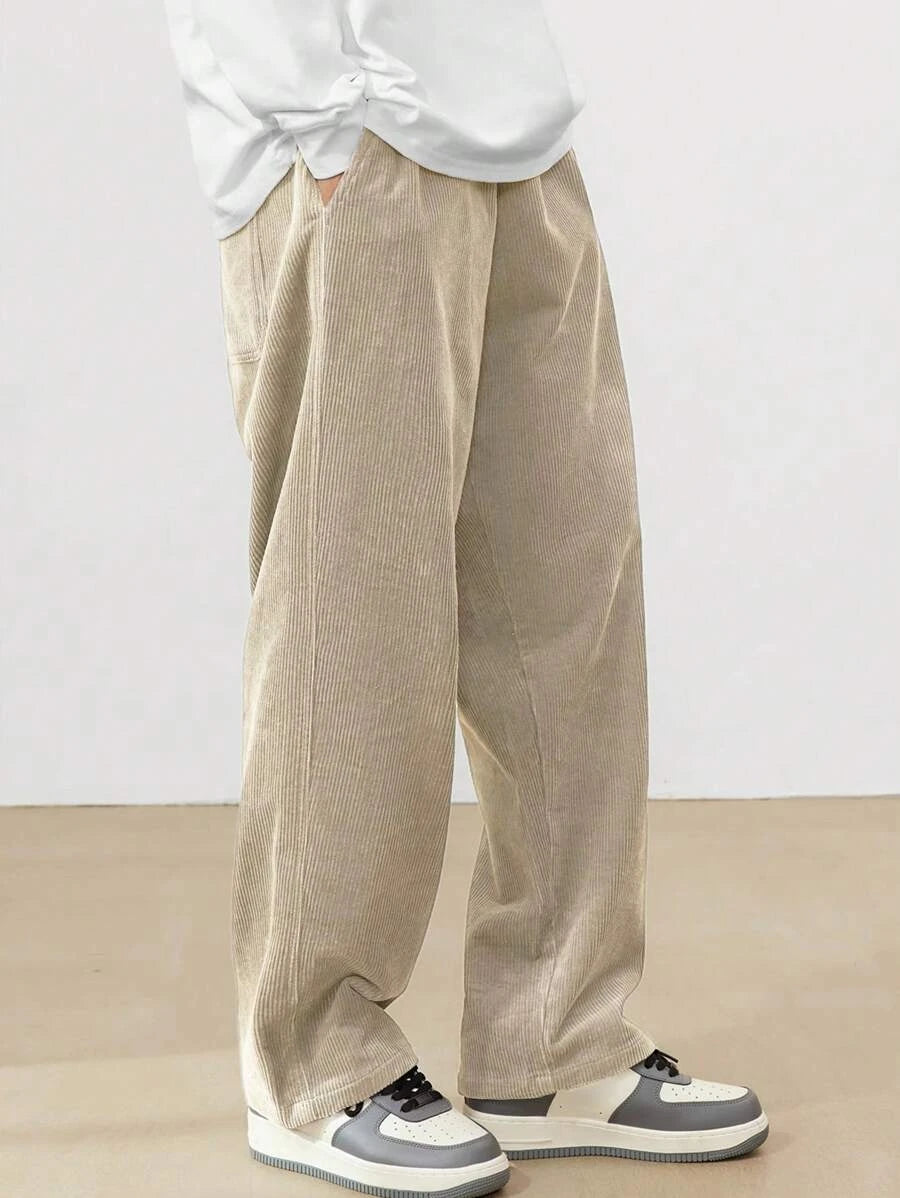 Men's Corduroy Straight Leg Thermal Trousers — Warm Casual Winter Pants