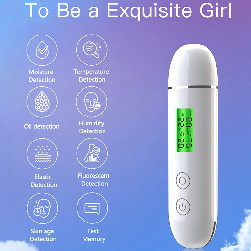 LCD Skin Moisture & Oil Analyzer Pen – Fluorescent Agent Detector, Elasticity & Skin Age Tester