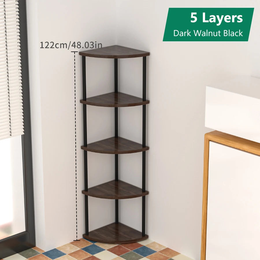 Metal Corner Wall Shelf — 3/4/5/6 Tier Plant Rack, Bookshelf & Living Room Storage