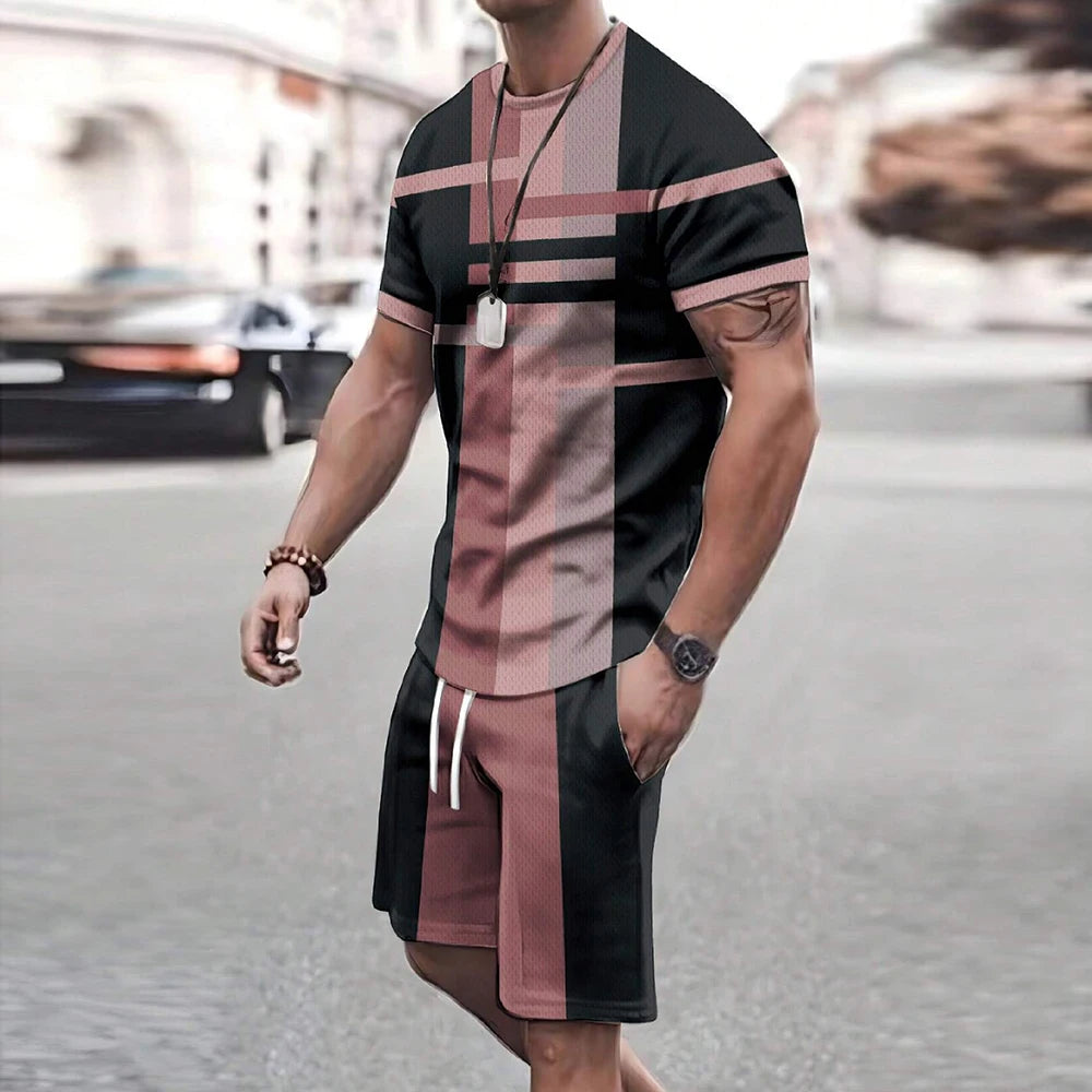 Men's Retro Short Sleeve T-Shirt & Shorts Set – Cool Breathable Casual Summer 2-Piece