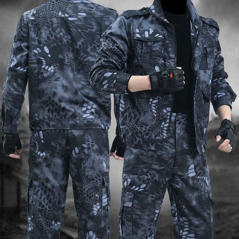 Men's Python Pattern Tactical Tracksuit – Wear-Resistant Designer Outdoor Suit (M–4XL)